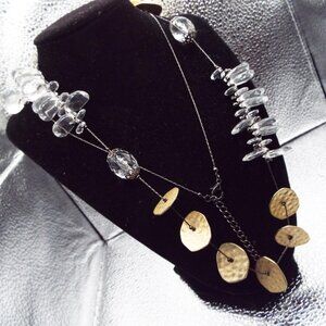 EFM SCULPTURAL MOBILE GOLDEN DISKS CRYSTAL & ACRYLIC RUNWAY STUNNING NECKLACE 41